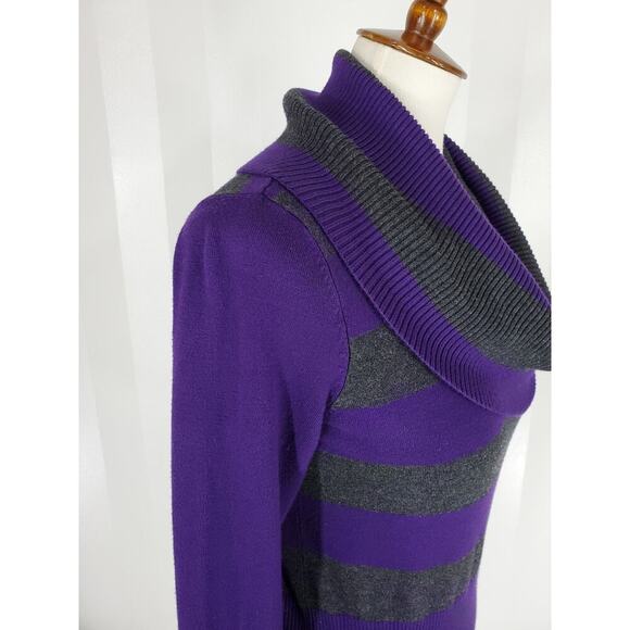 APT 9 Women's Purple & Gray Striped Cowl Neck Sweater Sz S - Picture 6 of 9